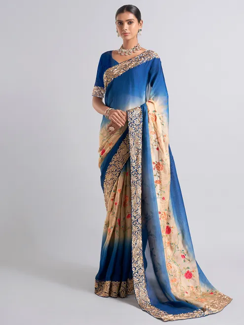 Beautiful blue georgette saree