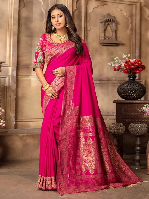 Beautiful dola silk magenta saree