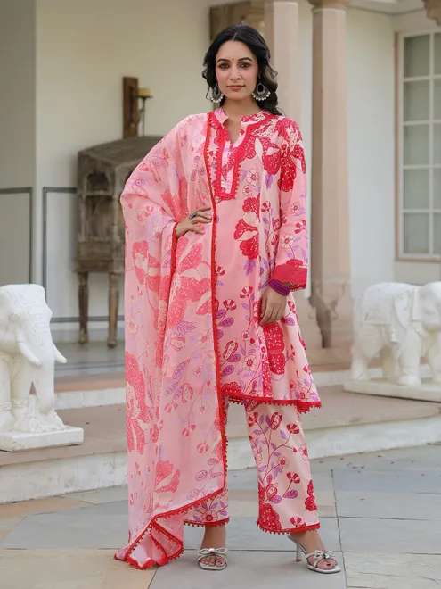 Beautiful pink cotton kurti set