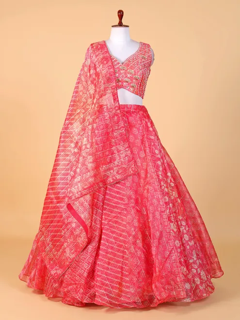 Beautiful pink printed organza lehenga choli