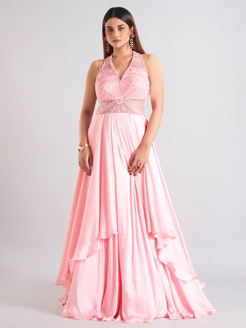 Beautiful pink silk floor length salwar suit