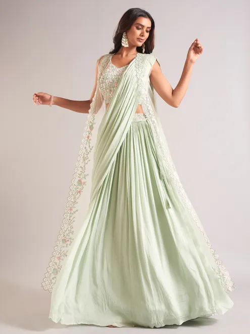 Beautiful pista green georgette lehenga choli for women