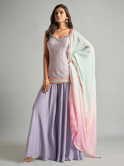 Beautiful purple embroidery palazzo set