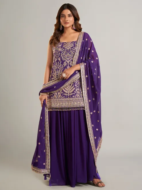 Beautiful purple palazzo suit in soft georgette