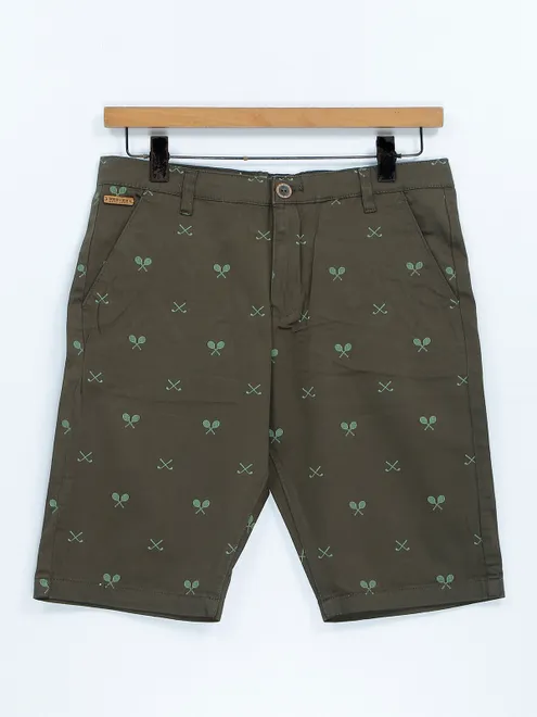 Beevee printed olive cotton shorts