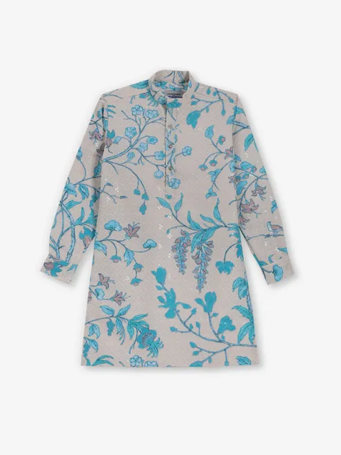 Beige and blue embroidery work kurta