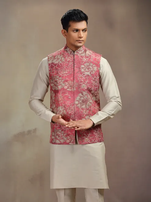 Beige and brown cotton waistcoast set