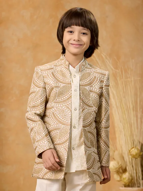 Beige and cream embroidered indo western set