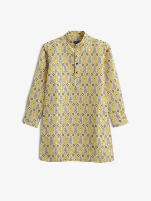 Beige and yellow printed kurta
