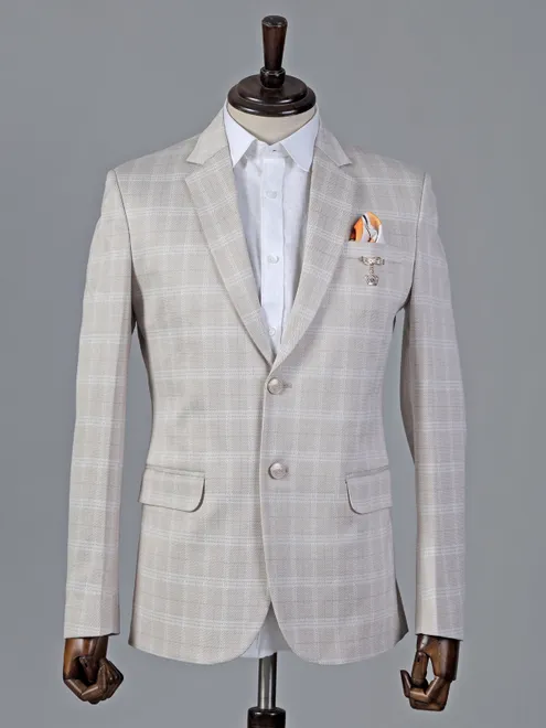 Beige checks two button cotton blazer