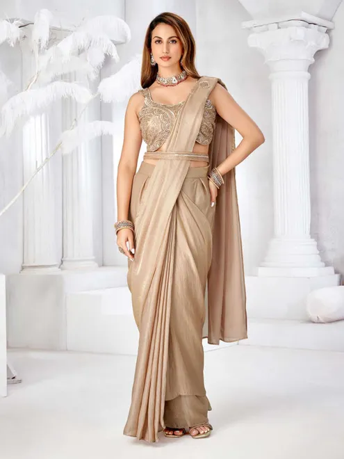 Beige chiffon ready to wear saree for women