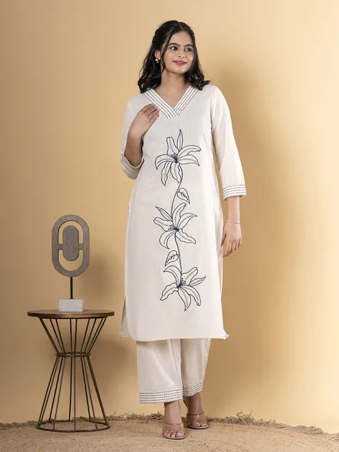 Beige cotton kurti palazzo set