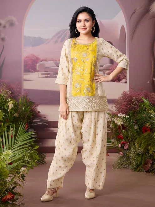 Beige crepe silk palazzo designer wedding salwar suit