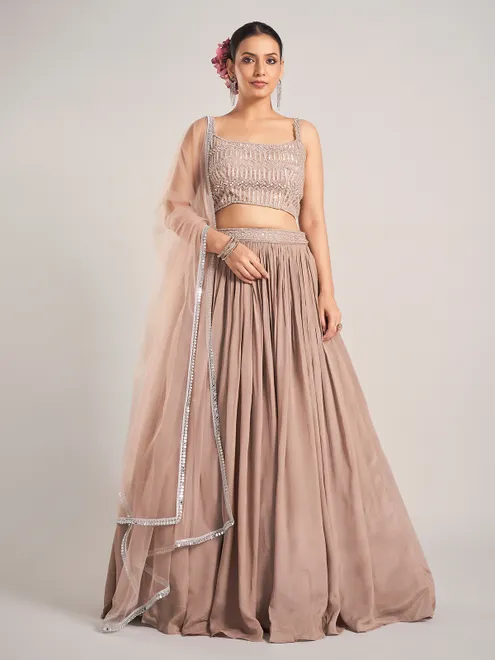 Beige elegant silk wedding wear lehenga choli for women