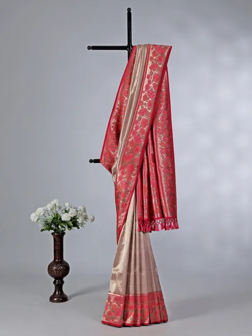 Beige festive wear saree in tissue silk