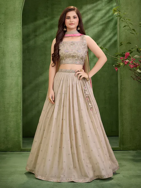 Beige grace silk embellished lehenga choli