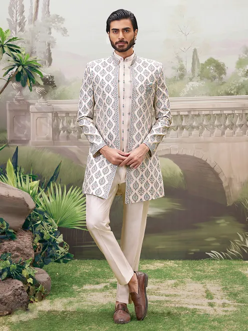 Beige indo western set with elegant embroidery