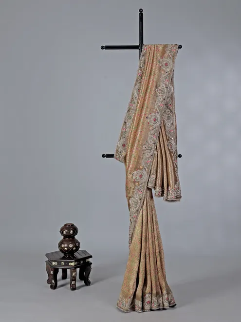 Beige kanjivaram silk wedding saree