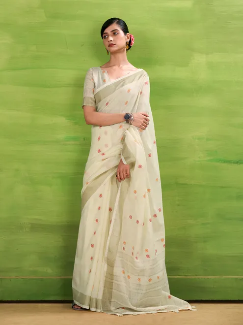 Beige linen silk saree with classic elegance