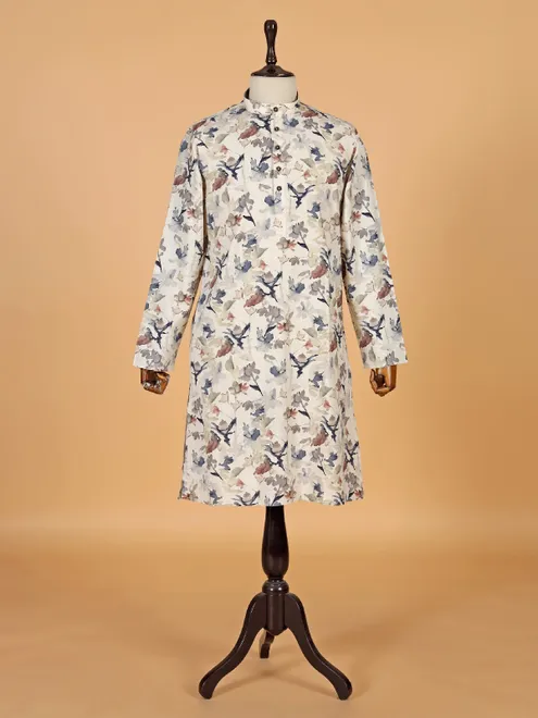 Beige mandarin neck printed kurta set