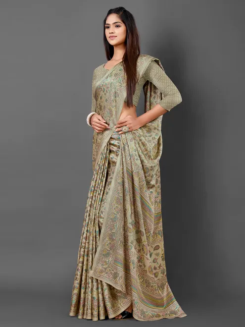 Beige pashmina silk printed saree