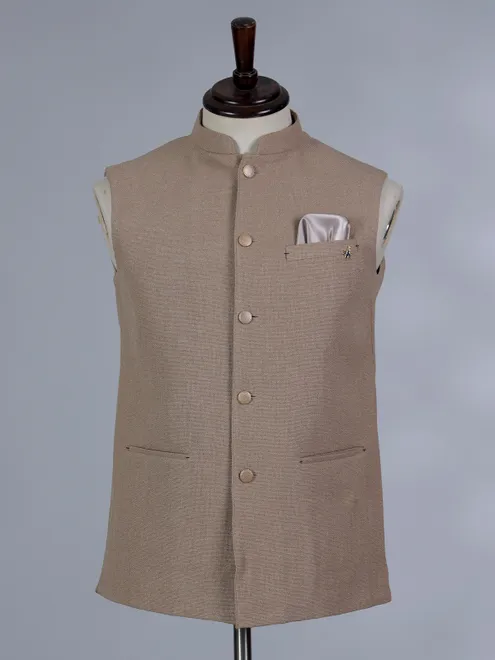 Beige plain cotton silk waistcoat