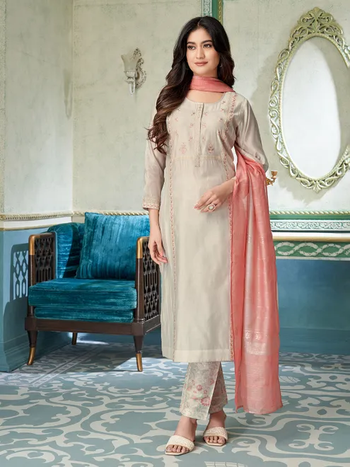 Beige printd festive wear salwar suit