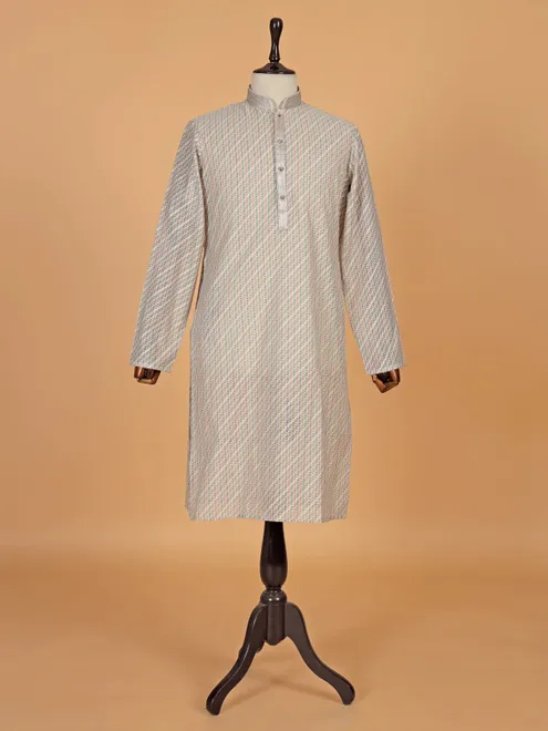 Beige printed cotton silk kurta suit for festive