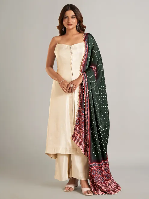 Beige silk palazzo suit for diwali