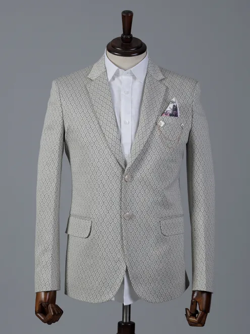 Beige textured cotton silk blazer