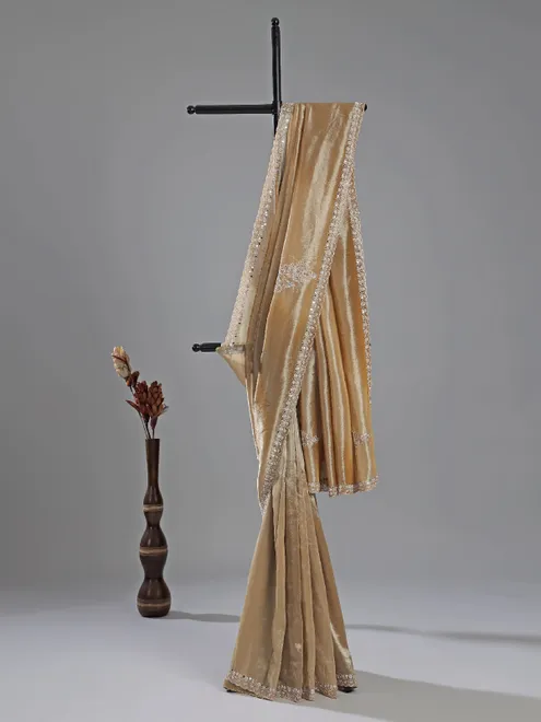 Beige tissue silk saree with embellished elegance