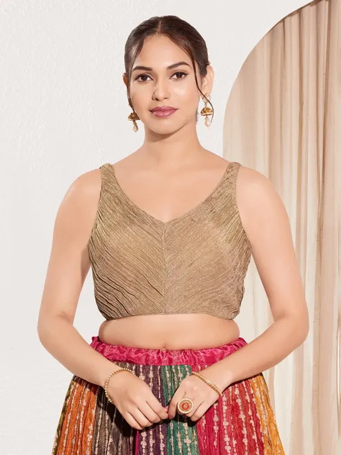 Beige tissue silk sweetheart neck festive blouse