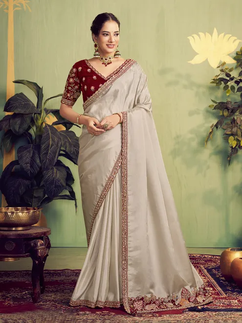 Beige upada silk festive wear saree