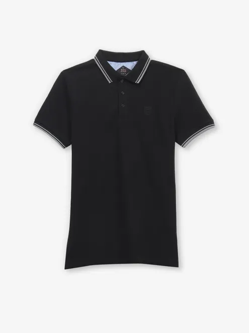 BEING HUMAN black plain cotton polo t-shirt