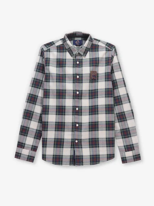 BEING HUMAN checked beige and green cotton shirt