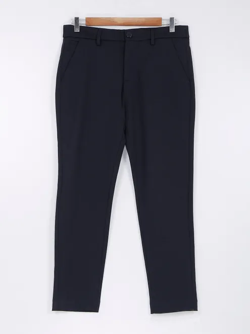 Being Human navy solid cotton trouser