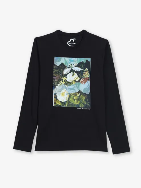 BEING HUMAN printed black cotton t-shirt with full sleeve