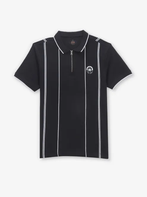 BEING HUMAN stripe black cotton polo t-shirt