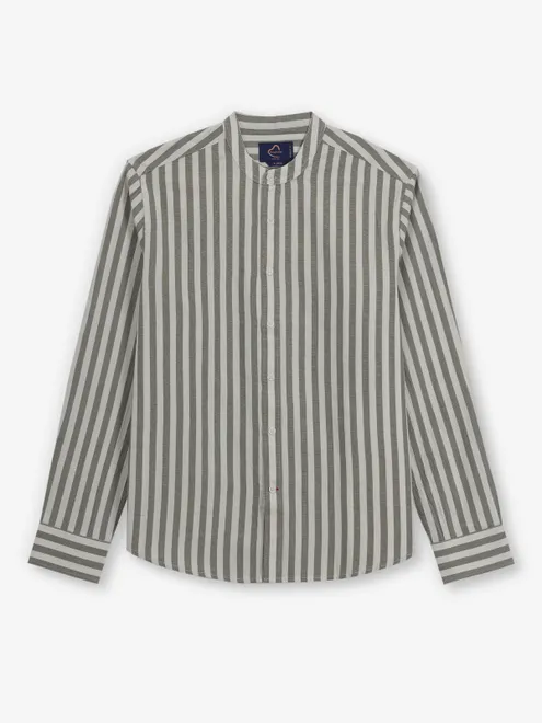 BEING HUMAN stripe olive cotton full sleeve shirt