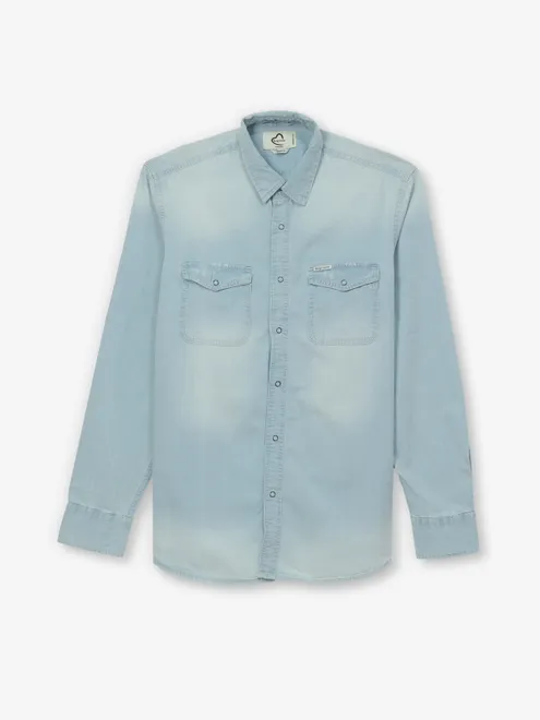 BEING HUMAN washed blue cotton casual wear shirt