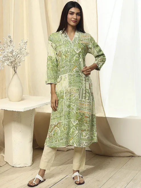 BIBA pista green silk printed kurti