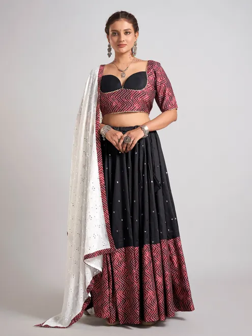 Black aabla and gota silk chaniya choli for navratri
