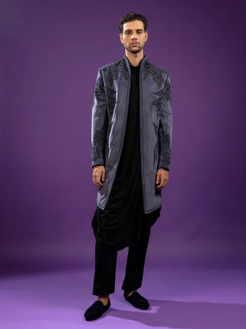 Black and grey designer sherwani for reception
