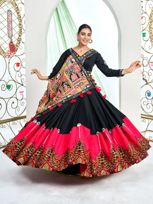 Black and red silk lehenga choli for navratri
