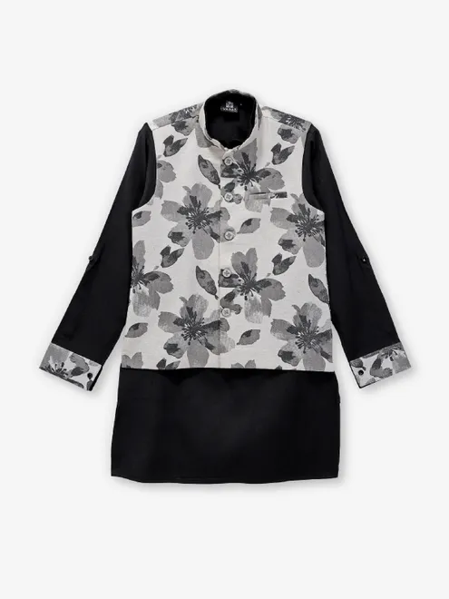 Black and white cotton printed waistcoat set