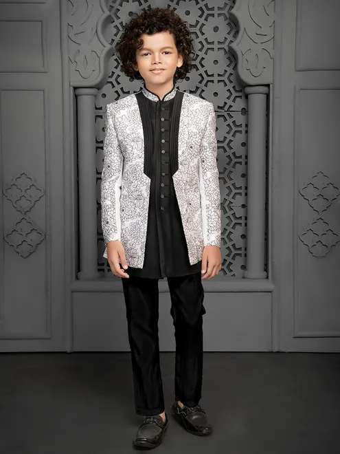 Black and White luxurious indo western for boys