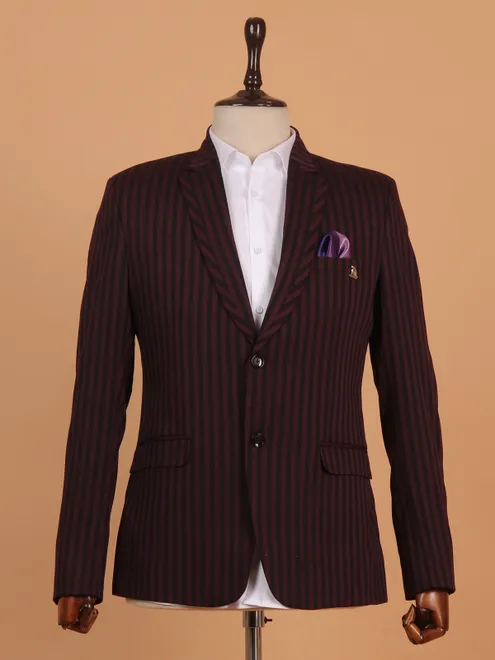 Black and wine cotton blazer for men