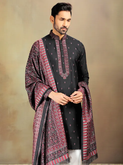 Black banarasi silk kurta set for celebrations