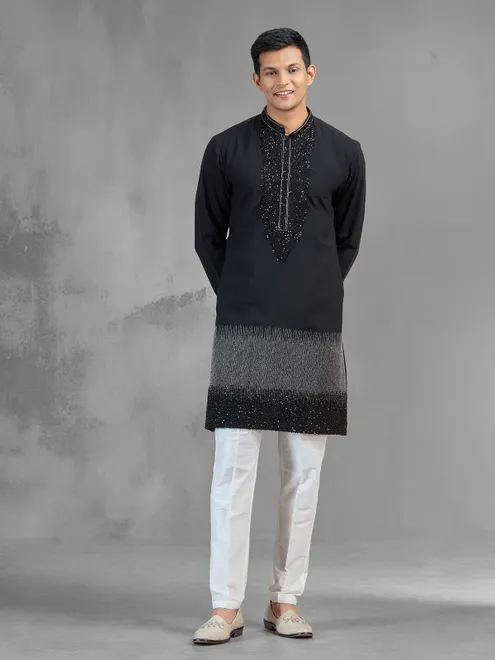 Black banarasi silk men kurta suit ombre style