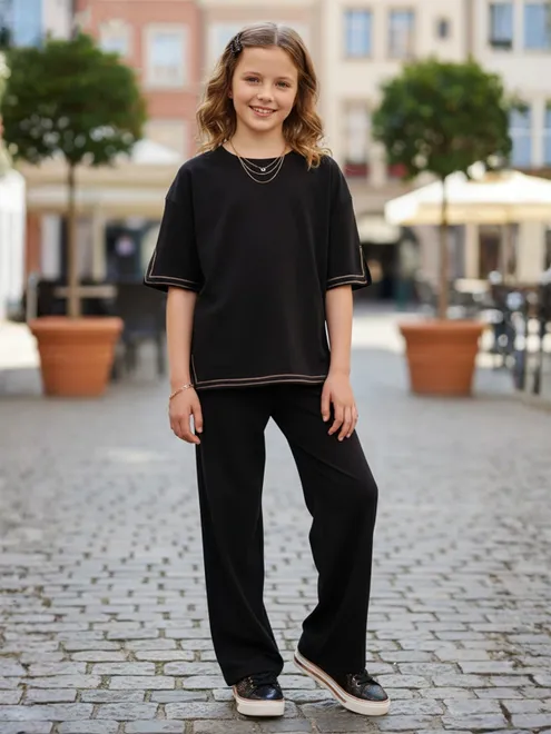 Black casual wear co ord set for girls